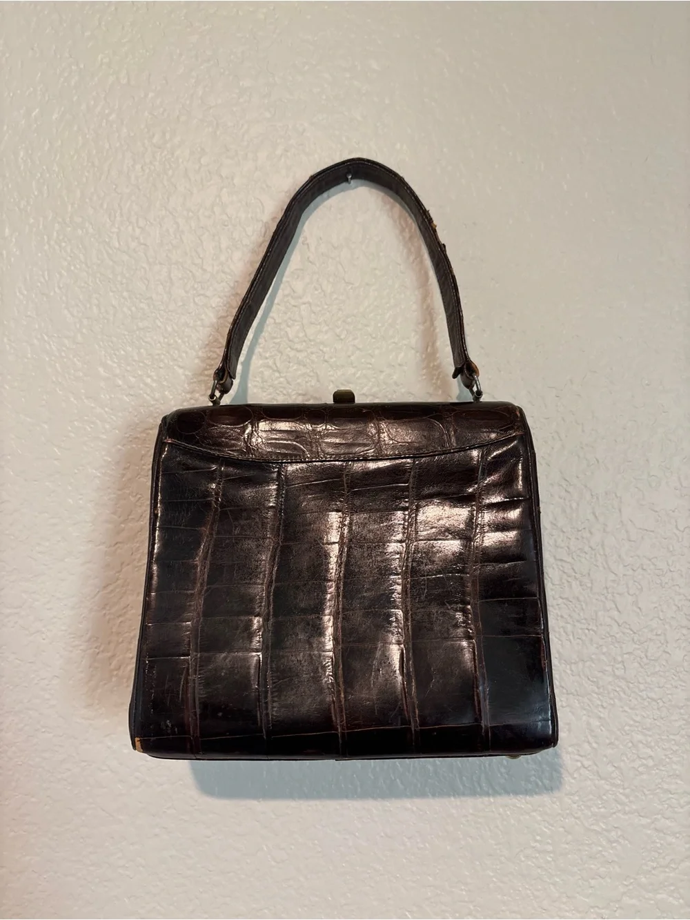 Vintage 1950s Genuine Alligator Skin Top Handle Box Bag